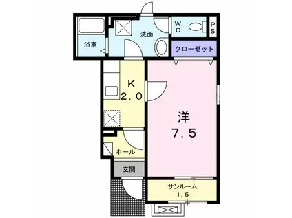 ルナIII(1K/1階)の間取り写真