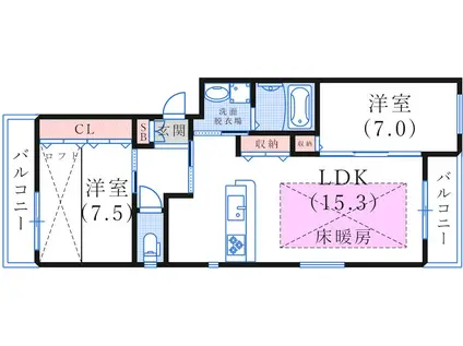ラ・メゾン ルミール(2LDK/2階)の間取り写真