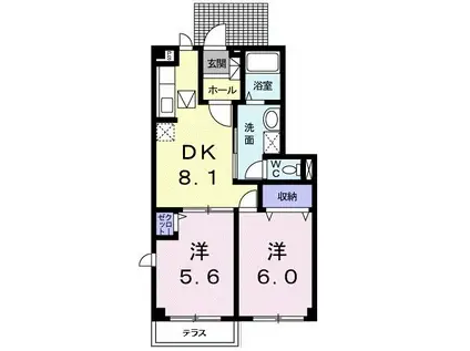 シェルブランシェII(2DK/1階)の間取り写真