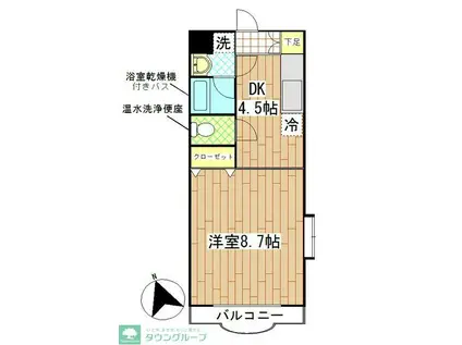 エスペランサクリア(1DK/2階)の間取り写真