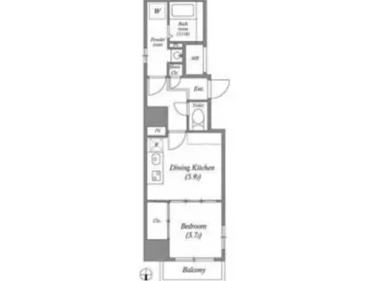SERENITE本町REFLET(1DK/15階)の間取り写真