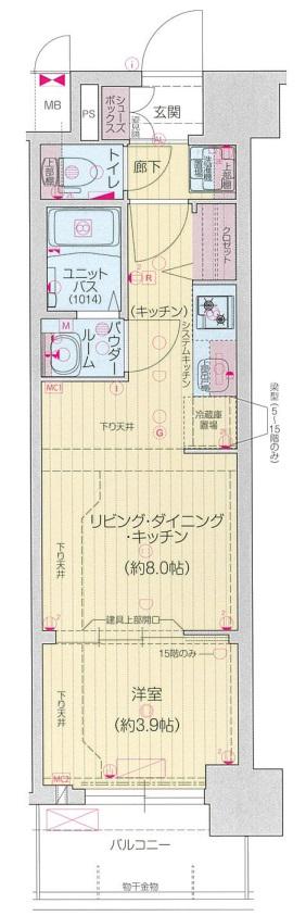 プレサンス堺筋本町エグゼブラン(1LDK/7階)の間取り写真