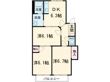 ラ・ルミエール 2(3DK/2階)の間取り写真