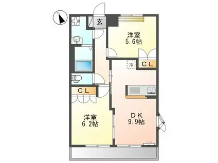 プリムベール1(2LDK/2階)の間取り写真
