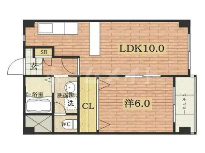 THKマンション(1LDK/3階)の間取り写真