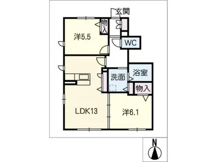 シャルマン ビラ C棟(2LDK/1階)の間取り写真