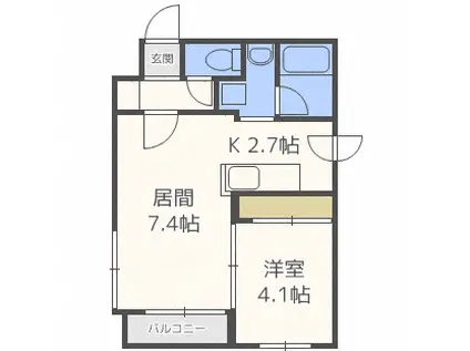 クラージュ豊平公園II(1LDK/4階)の間取り写真
