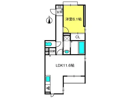 ヴィラ大宮(1LDK/2階)の間取り写真
