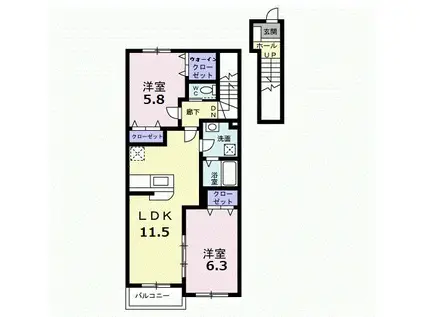 ジュネス一町田(2LDK/2階)の間取り写真