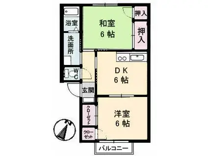 リバーサイドコーポB棟(2DK/2階)の間取り写真