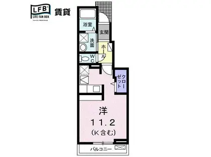 アドックヒルズII A(ワンルーム/1階)の間取り写真