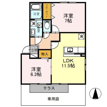 リビングタウン狭山池 E棟(2LDK/1階)の間取り写真
