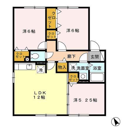 フルールドスリジェ A棟(3LDK/1階)の間取り写真