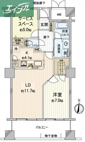 コア本町(1SLDK/13階)の間取り写真