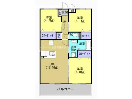 ラリュール FR(3LDK/1階)の間取り写真