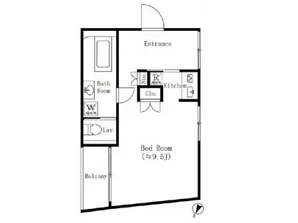 ビバリー代々木上原(1K/2階)の間取り写真