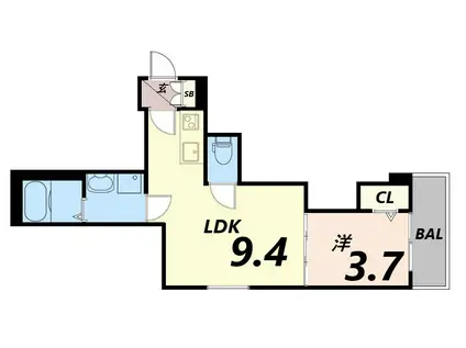 HABITASION京口(1LDK/1階)の間取り写真