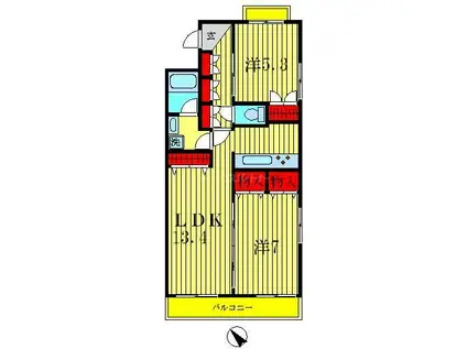 シュベリュール(2LDK/2階)の間取り写真
