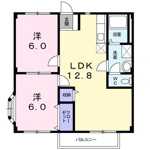 カーム横山(2LDK/2階)の間取り写真