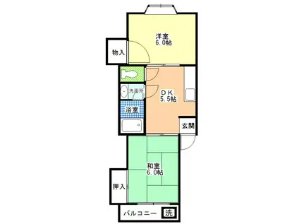 スリーエム7(2DK/1階)の間取り写真
