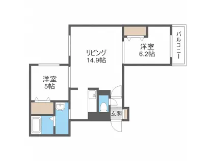 JEWEL SKY 天神(2LDK/1階)の間取り写真