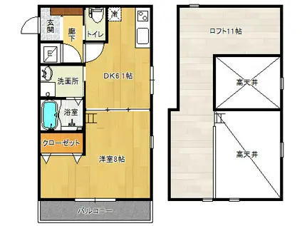アメニティI(1SDK/2階)の間取り写真