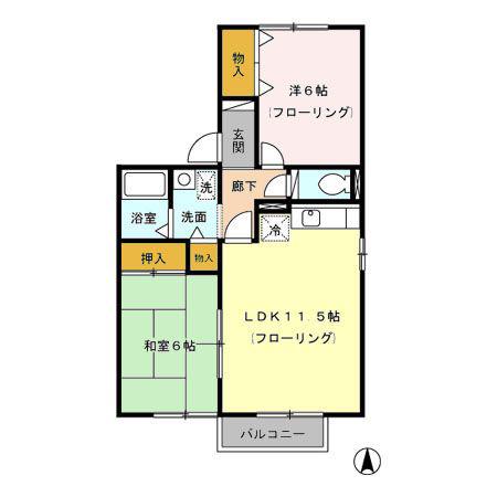 ヴェルドミールM棟(2LDK/2階)の間取り写真