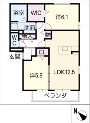 マリールタウンIII A棟(2LDK/2階)の間取り写真