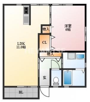 トラヴィスI(1LDK/1階)の間取り写真