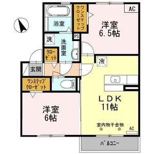 ルミエール三滝(2LDK/1階)の間取り写真