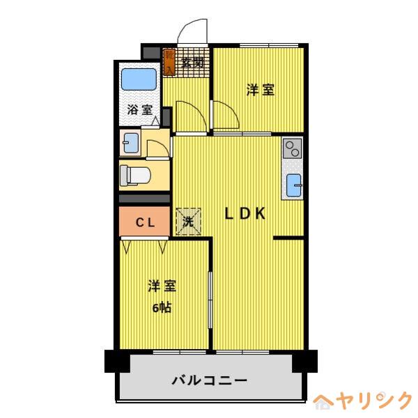 第二若葉ビル(2LDK/5階)の間取り写真