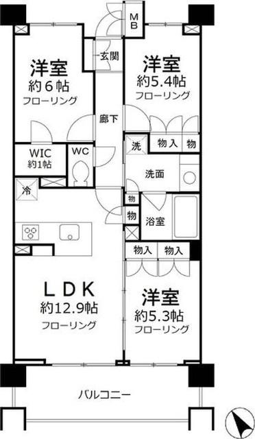 ハルグラン若葉台(3LDK/3階)の間取り写真