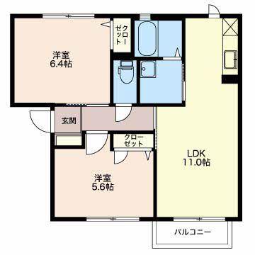 リジュールオオタ(2LDK/1階)の間取り写真