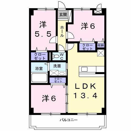ルベライト(3LDK/6階)の間取り写真