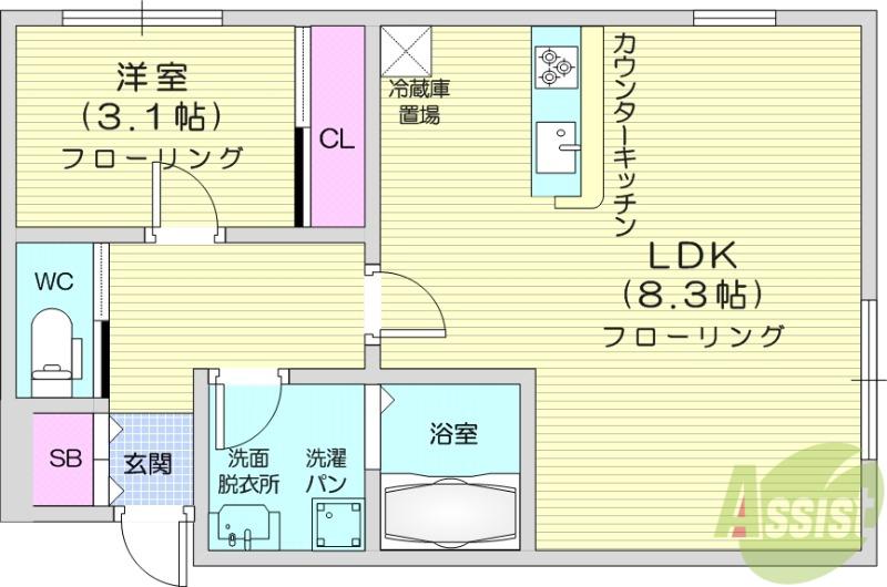 アプリーレ北仙台(1LDK/1階)の間取り写真