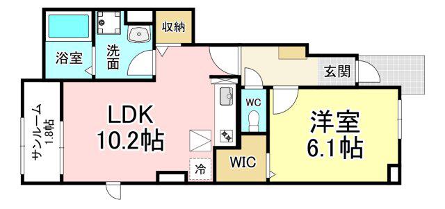 サンシャイン宮の下(1LDK/1階)の間取り写真
