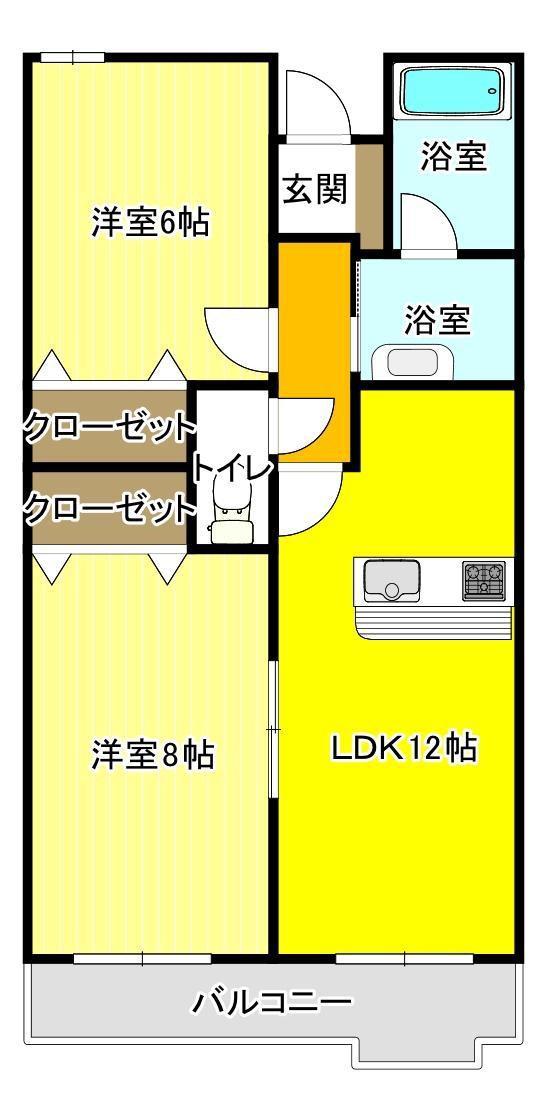 パークヒルズ大岡(2LDK/2階)の間取り写真