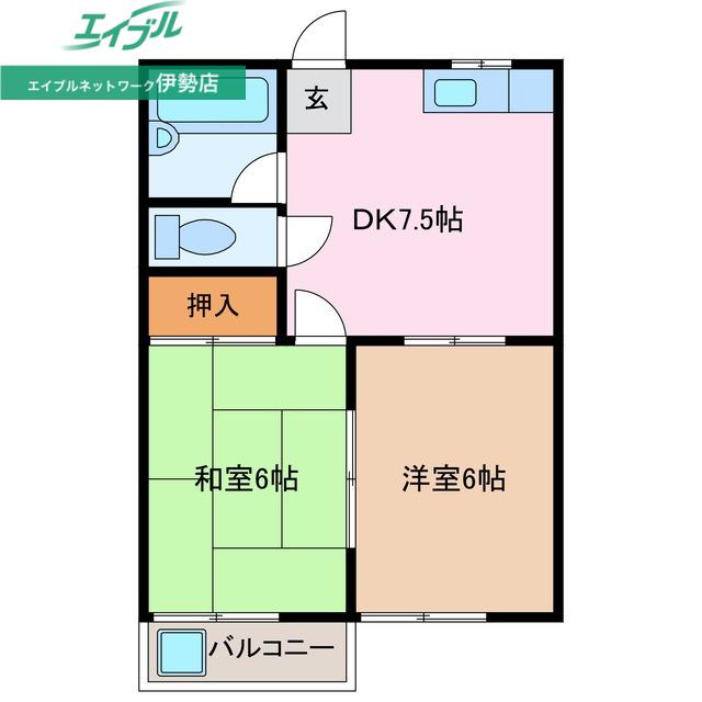 ハイツアカネ(2DK/2階)の間取り写真