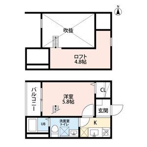 LIANGE 栄生 (1K/2階)の間取り写真