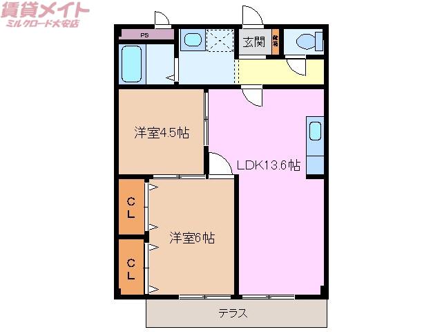 三滝ハイツ(2LDK/1階)の間取り写真