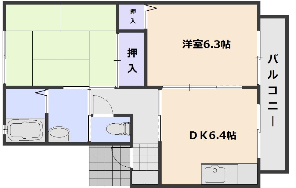 ヴィラージュ旭園(2DK/1階)の間取り写真