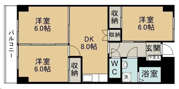 ポルトフィーノ 幸町(3DK/1階)の間取り写真