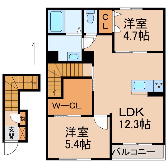 シャーメゾン カデンツァ(2LDK/2階)の間取り写真