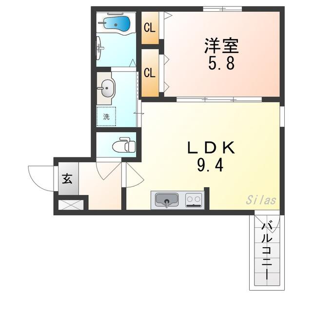 フジパレス瓜生堂III番館(1LDK/2階)の間取り写真