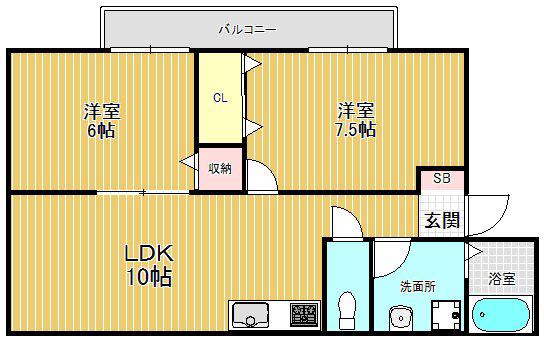 ウィル J(2LDK/1階)の間取り写真