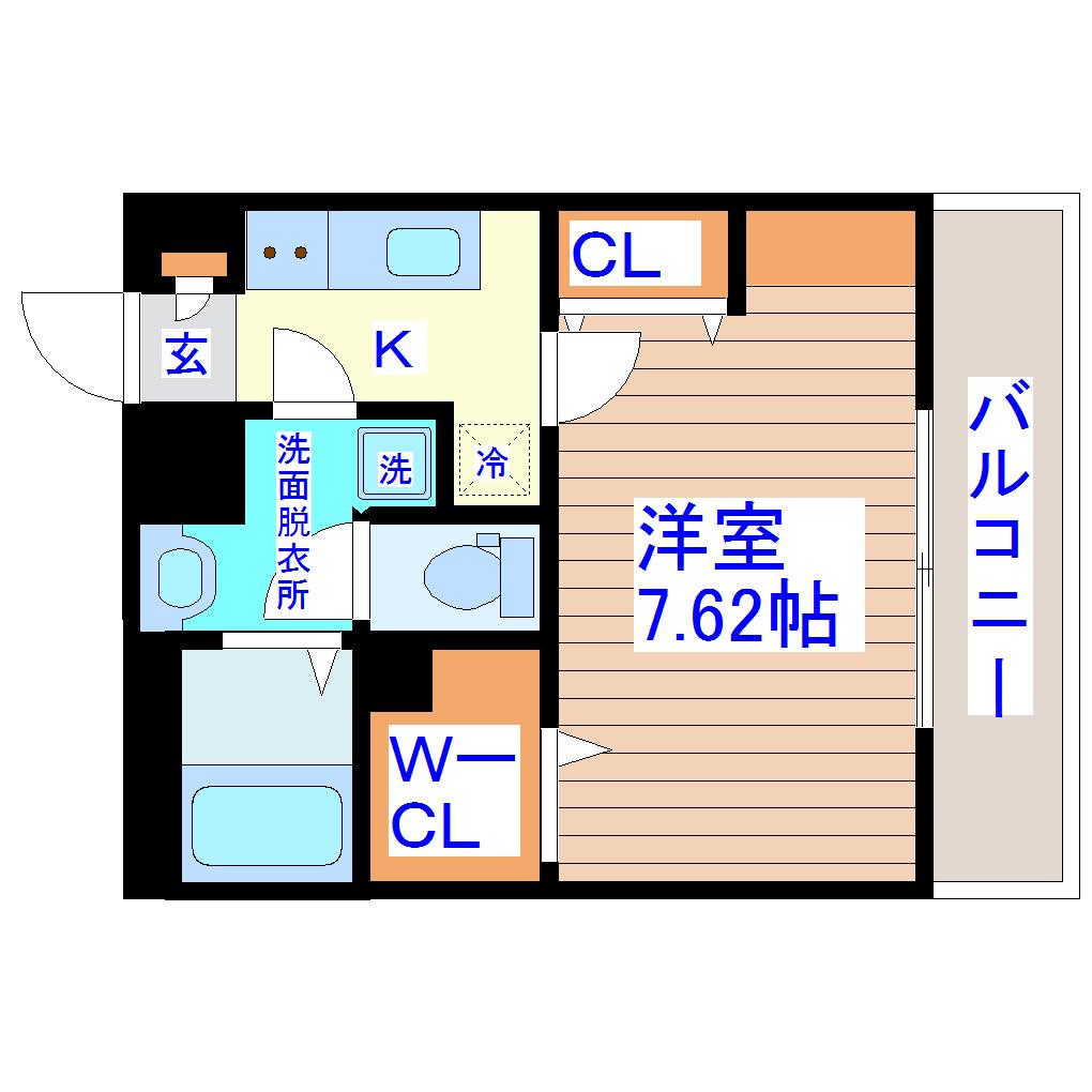 アルコバレーノ連坊(1K/1階)の間取り写真