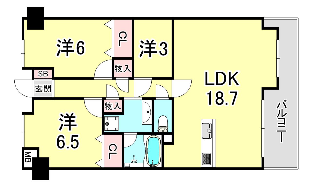東急ドエルアルス明石エスタシア(3LDK/12階)の間取り写真