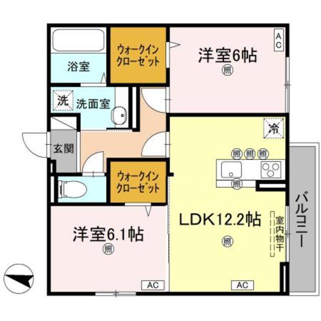 レジデンスクオーツ西町(2LDK/2階)の間取り写真