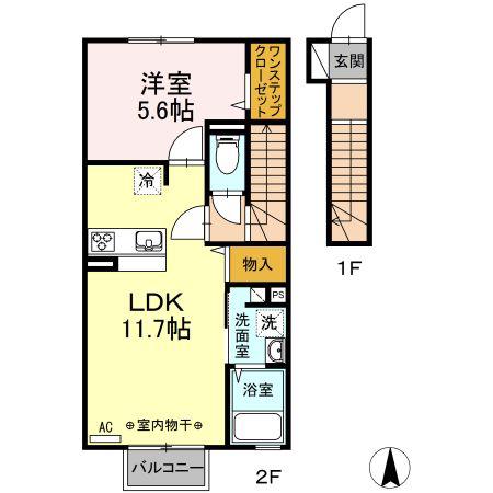 クレールシャンブル A(1LDK/2階)の間取り写真