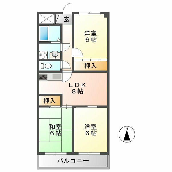 クレール神明(3DK/6階)の間取り写真